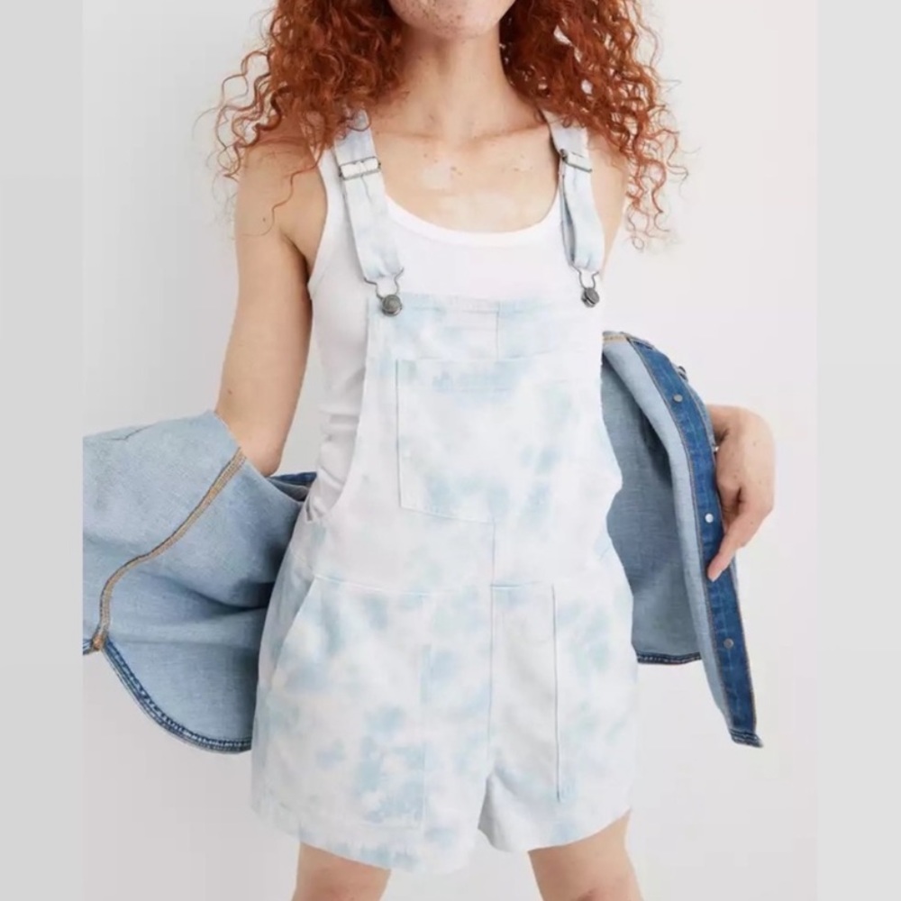 Aerie Werk & Play Denim Tie Dye Short Overalls